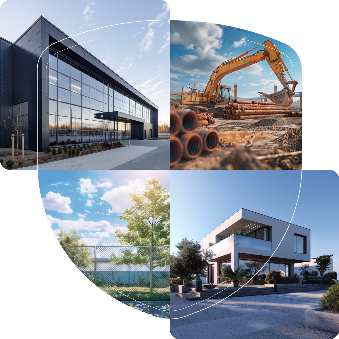 Illustration of site protection with office building, construction sites, grounds and private homes