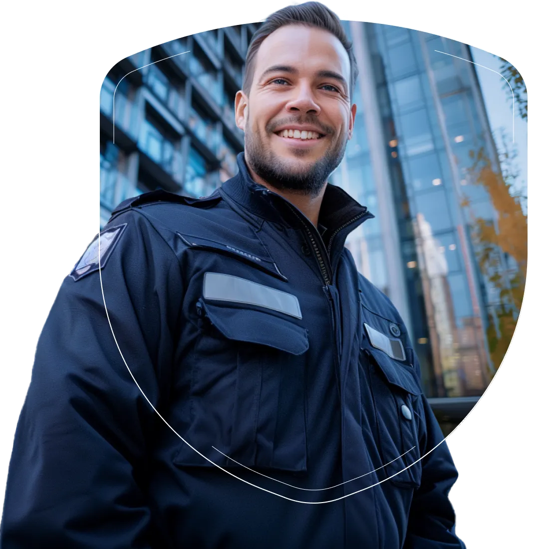 Security staff in front of the company building