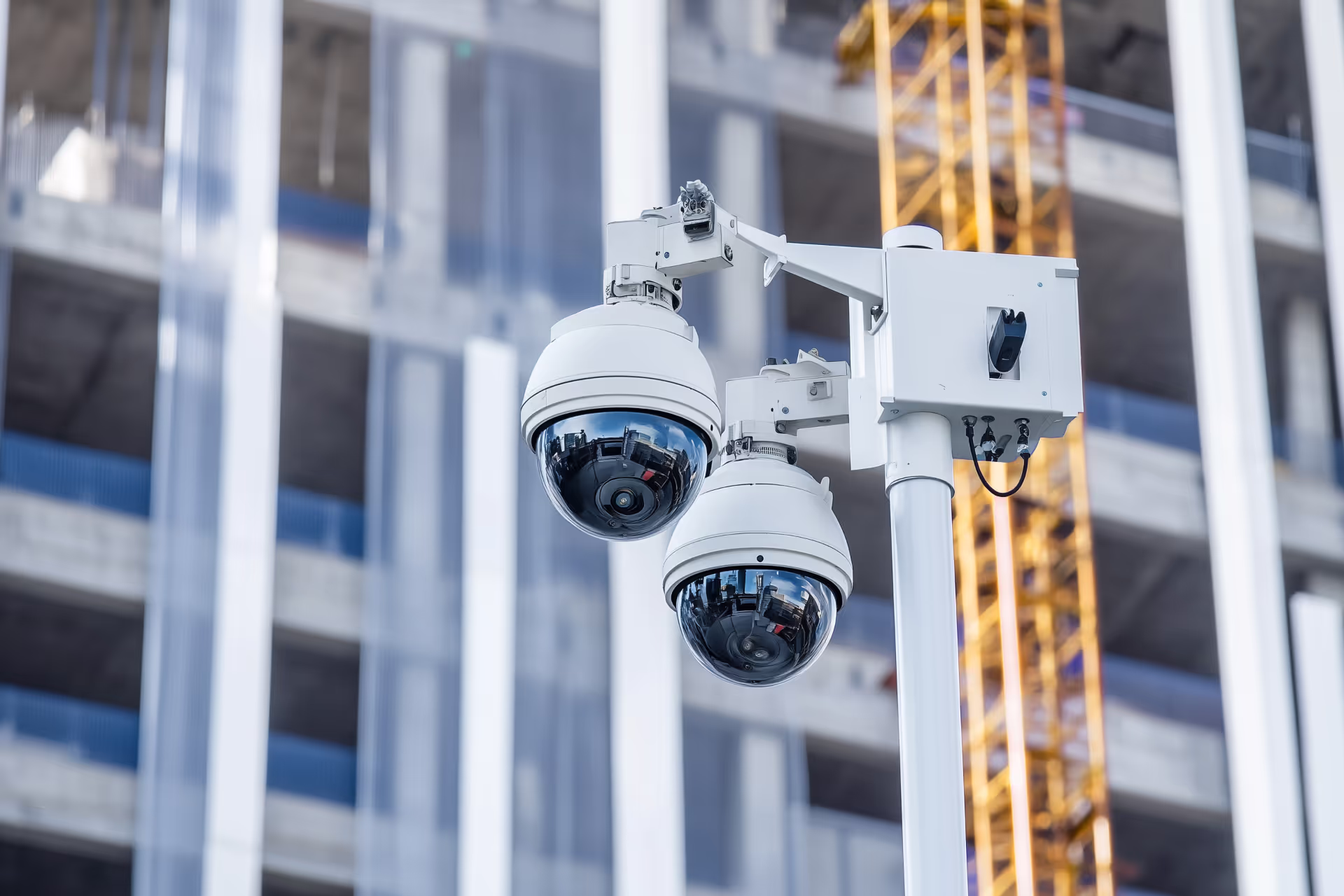 Camera tower on a construction site securing and monitoring the premises